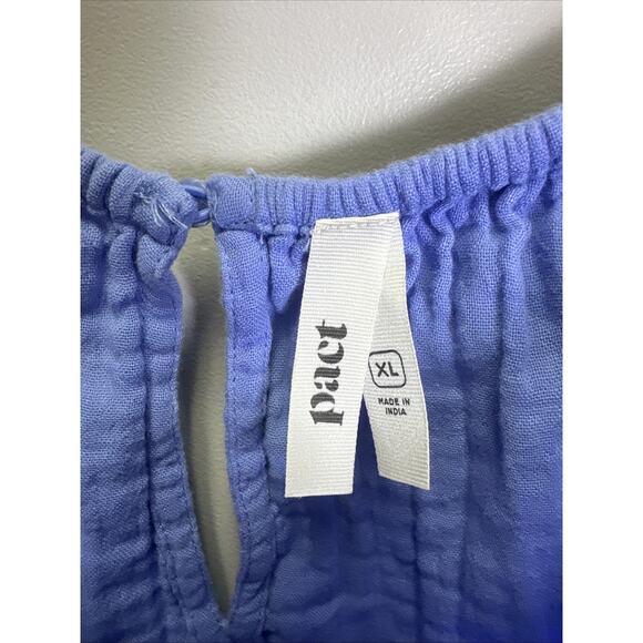PACT Coastal Double Gauze Bubble Hem Top XL Blue‎ Sleeveless Beachy Casual - Picture 3 of 6
